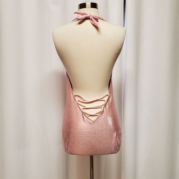 Vintage 90s y2k Newport News Pink Metallic Malibu Barbie Deep Plunge Swimsuit 12 - Picture 2 of 3